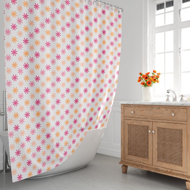 Cute asteriskS - Pinks and Oranges Shower Curtain (This cute asterisks pattern in pinks and oranges colors will make your bath an enchanting place.)