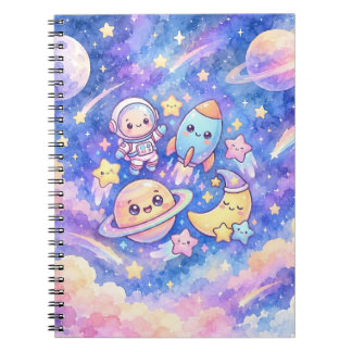 Cute Astronaut and Rocket Spiral Notebook