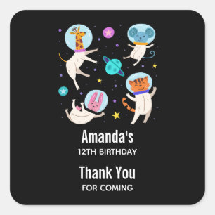 Cute Astronaut Animals Floating in Space Birthday Square Sticker