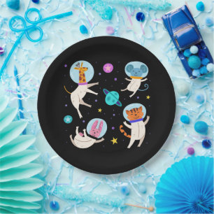 Cute Astronaut Animals Floating in Space Paper Plate