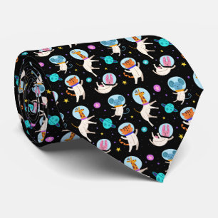 Cute Astronaut Animals Floating in Space Patterned Tie