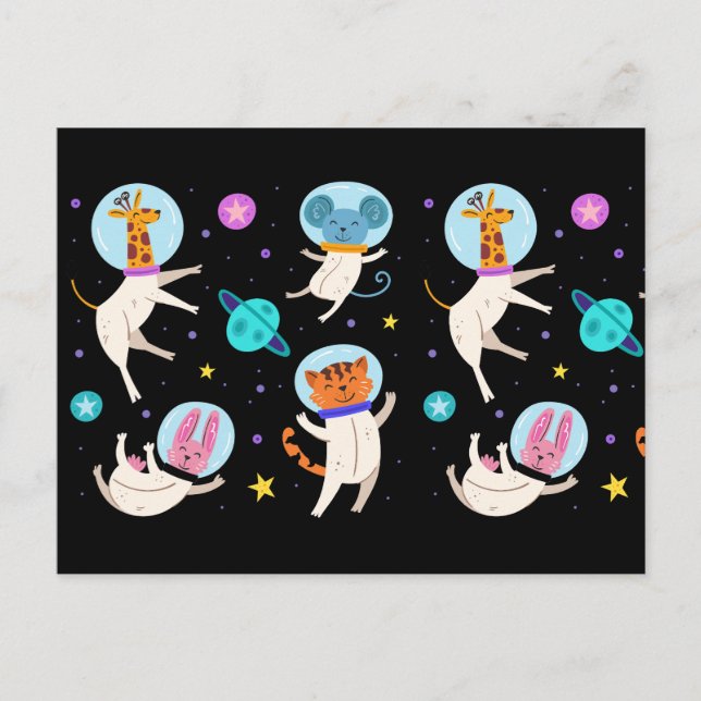  Cute Astronaut Animals Floating in Space Postcard (Front)