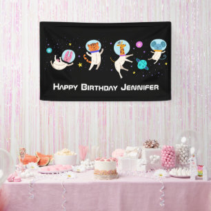 Cute Astronaut Animals in Space Birthday Banner
