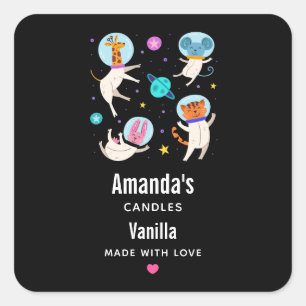 Cute Astronaut Animals in Space Candle Business Square Sticker