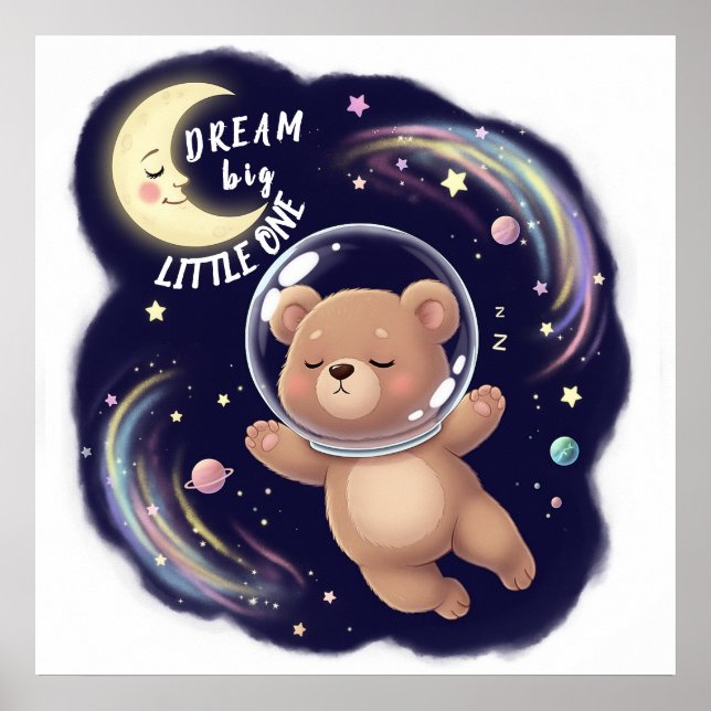 Cute Astronaut Bear, Nursery Customisable Poster (Front)