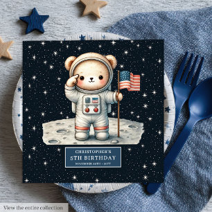 Cute Astronaut Bear Party Napkins Personalised Boy