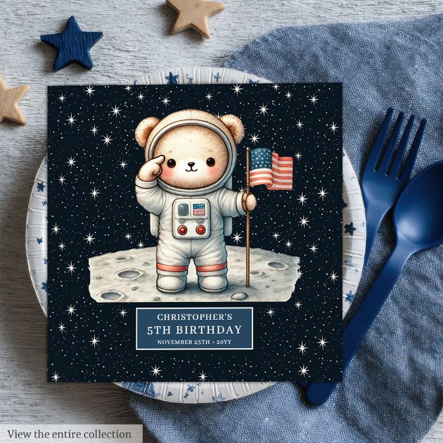 Cute Astronaut Bear Party Napkins Personalised Boy (Cute Astronaut Bear Party Napkins Personalized Boy)