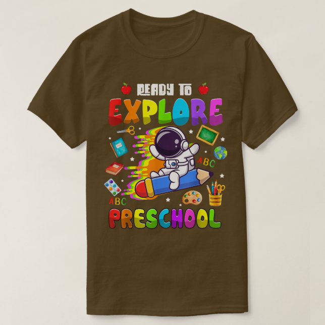 Cute Astronaut Boys Girls Ready to Eplore preschoo T-Shirt (Design Front)