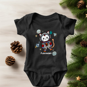 Cute astronaut cat in space  baby bodysuit