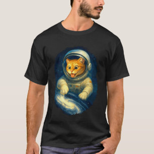 Cute Astronaut Cat in Space with Milky Way T-Shirt