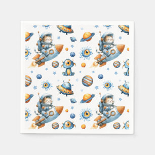Cute Astronaut Cat Outer Space Cosmic Pattern Napkin