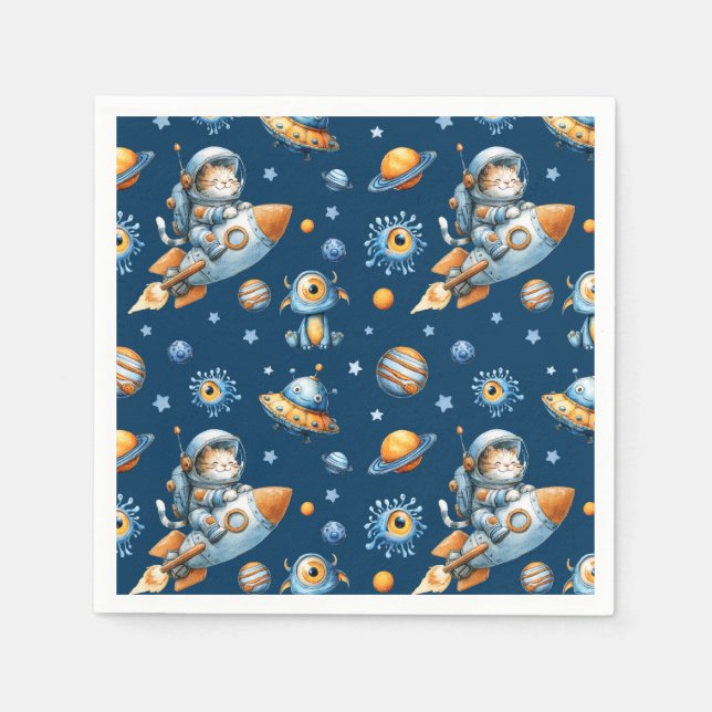 Cute Astronaut Cat Outer Space Galaxy Pattern  Napkin (Front)