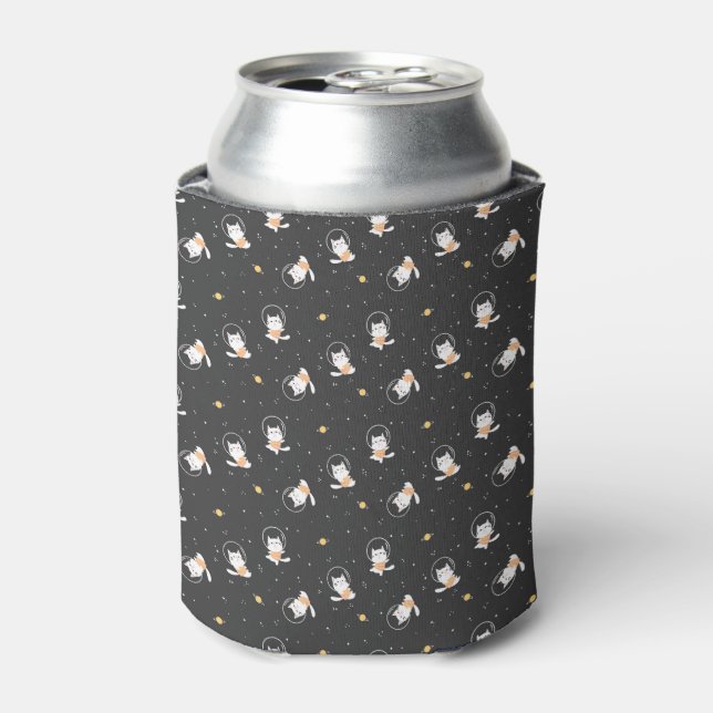 Cute astronaut cat pattern with black background can cooler (Can Front)