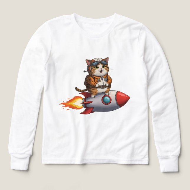 Cute Astronaut Cat Riding a Rocket (Design Front)