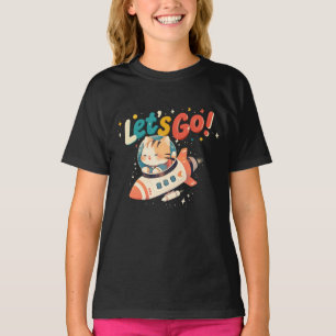 Cute astronaut cat riding rocket in space T-Shirt