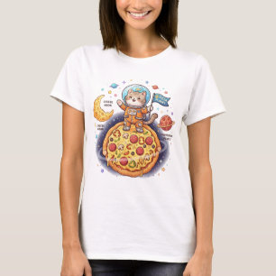 Cute astronaut cat standing on a pizza planet T-Shirt