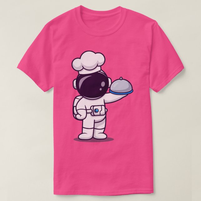Cute Astronaut Chef Holding Cloche Food Plate Cart T-Shirt (Design Front)