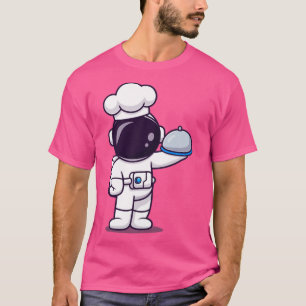 Cute Astronaut Chef Holding Cloche Food Plate Cart T-Shirt