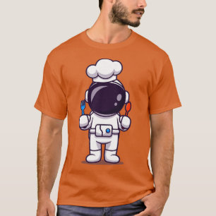 Cute Astronaut Chef With Fork And Spoon Cartoon T-Shirt