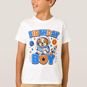 Cute Astronaut Dog "Birthday Boy" Outer Space  T-Shirt