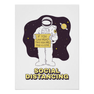 Cute Astronaut Drawing   Funny Space Cartoon Art Poster