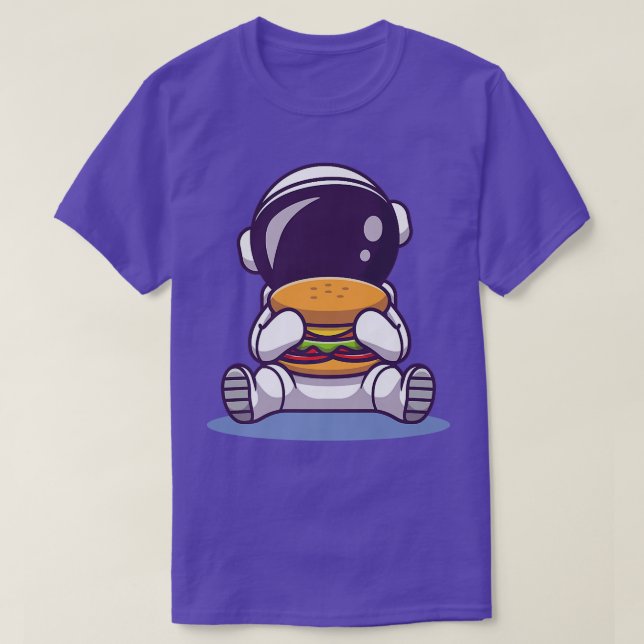 Cute Astronaut Eating Burger Cartoon Space Food  T-Shirt (Design Front)