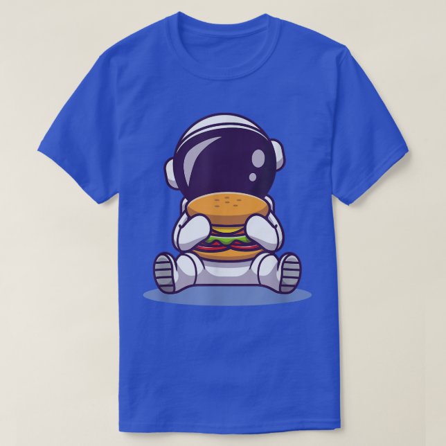 Cute Astronaut Eating Burger Cartoon Space Food T- T-Shirt (Design Front)