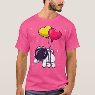 Cute Astronaut Floating With Love Balloon Cartoon T-Shirt
