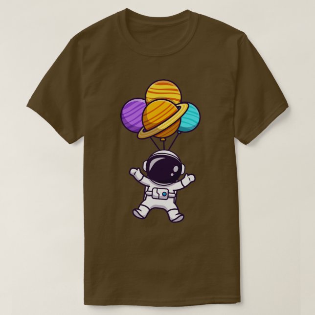 Cute Astronaut Floating With Planet Balloon In Spa T-Shirt (Design Front)