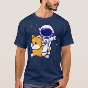 Cute Astronaut Flying With Shiba Inu Dog In Space  T-Shirt