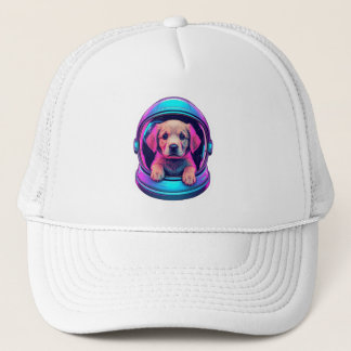 Cute Astronaut Golden Retriever Puppy Trucker Hat