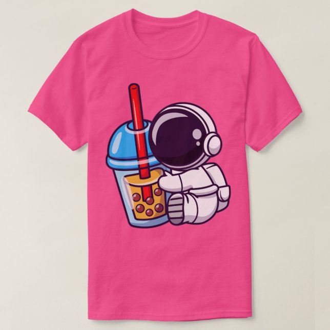 Cute Astronaut Holding Boba Milk Tea Cartoon1 T-Shirt (Design Front)