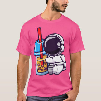 Cute Astronaut Holding Boba Milk Tea Cartoon1 T-Shirt