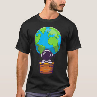 Cute Astronaut In Hot Air Balloon Earth T-Shirt