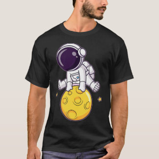 Cute Astronaut Jumping Moon Cartoon T-Shirt