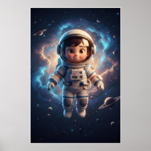Cute Astronaut Kid Space Adventure Art Poster