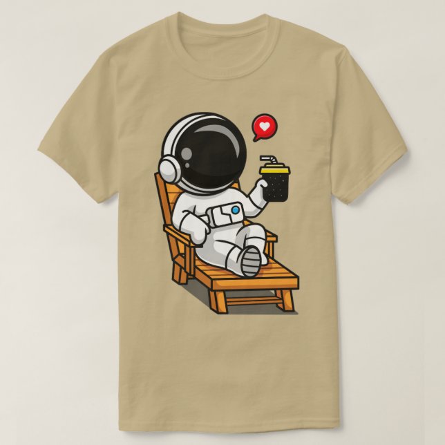 Cute Astronaut on Beach Bench With Juice Cartoon T-Shirt (Design Front)