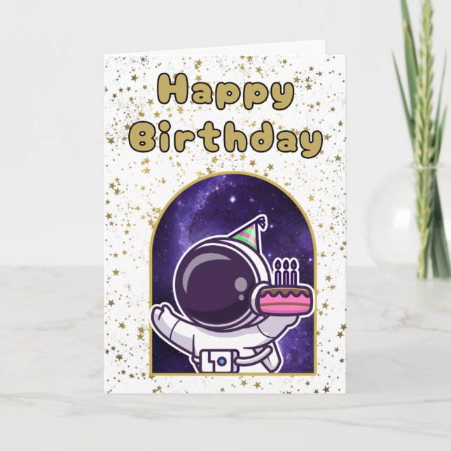 Cute Astronaut Outer Space Birthday Card for Kids (Front)