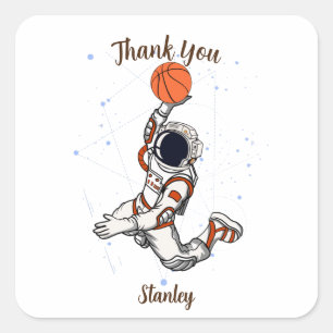 Cute Astronaut Outer Space Galaxy Basketball Square Sticker