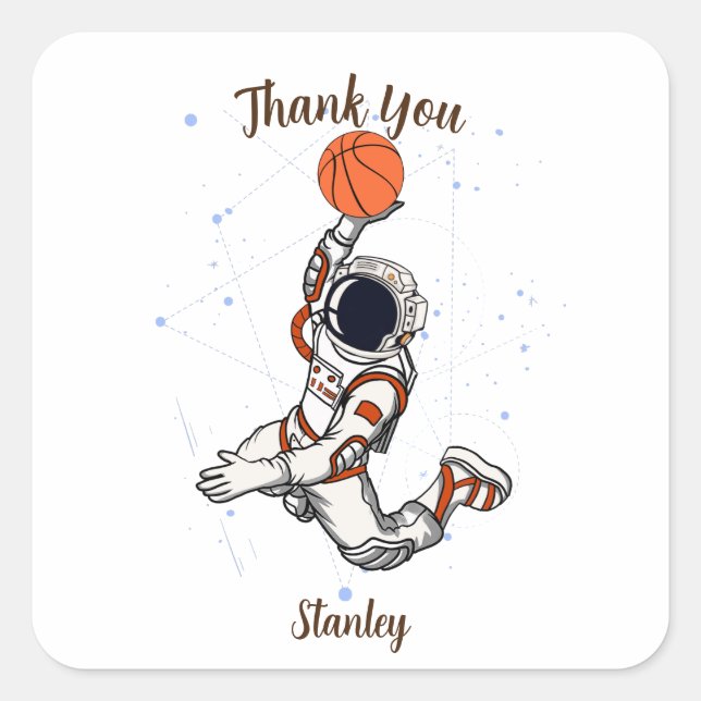 Cute Astronaut Outer Space Galaxy Basketball Square Sticker (Front)