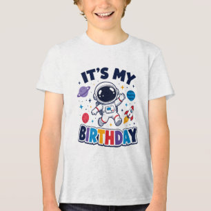 Cute Astronaut Outer Space It's My Birthday Kids  Tri-Blend Shirt