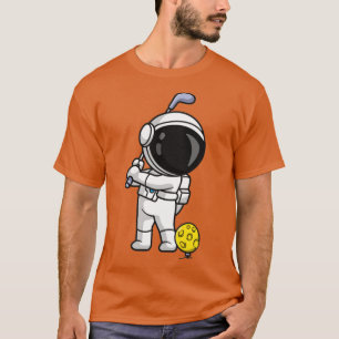 Cute Astronaut Playing Golf Moon Cartoon T-Shirt
