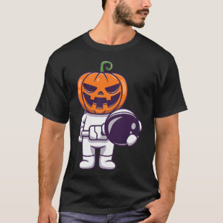 Cute Astronaut Pumpkin Halloween Holding Helmet T-Shirt