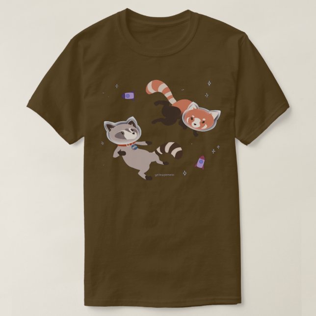 Cute Astronaut Racoon and Red Panda Rocket Space T-Shirt (Design Front)
