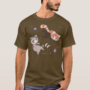 Cute Astronaut Racoon and Red Panda Rocket Space T-Shirt