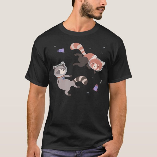Cute Astronaut Racoon And Red Panda Rocket Space T-Shirt (Front)