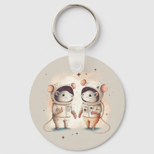 Cute Astronaut Rat Couple Key Ring