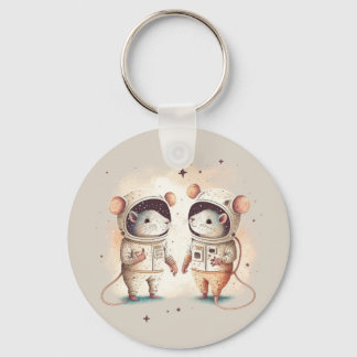 Cute Astronaut Rat Couple Key Ring