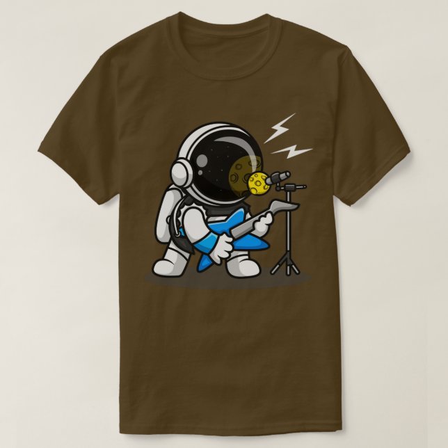 Cute Astronaut Rocker With Guitar Cartoon T-Shirt (Design Front)