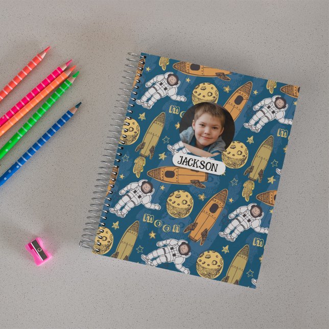 Cute Astronaut Rocket Moon Stars Space Monogram Notebook (Creator Uploaded)